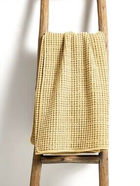 Levtex NWT 50"x60" Mills Waffle Reversible Throw Blanket In Ochre Yellow